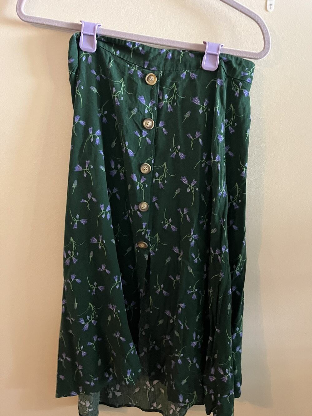ModCloth X Collectif Skirt Sz US 10 Green Purple Flowers Buttons